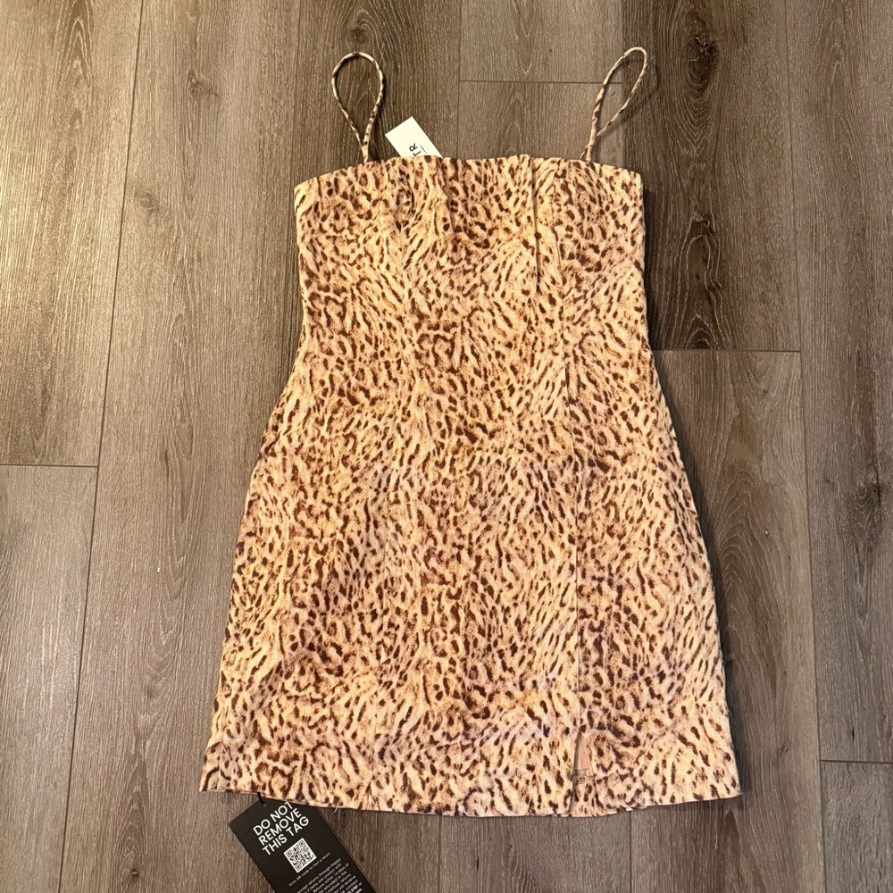 New ASTR the Label Linen Leopard Cheetah Print Mini Tank Dress Size Small - Picture 2 of 7